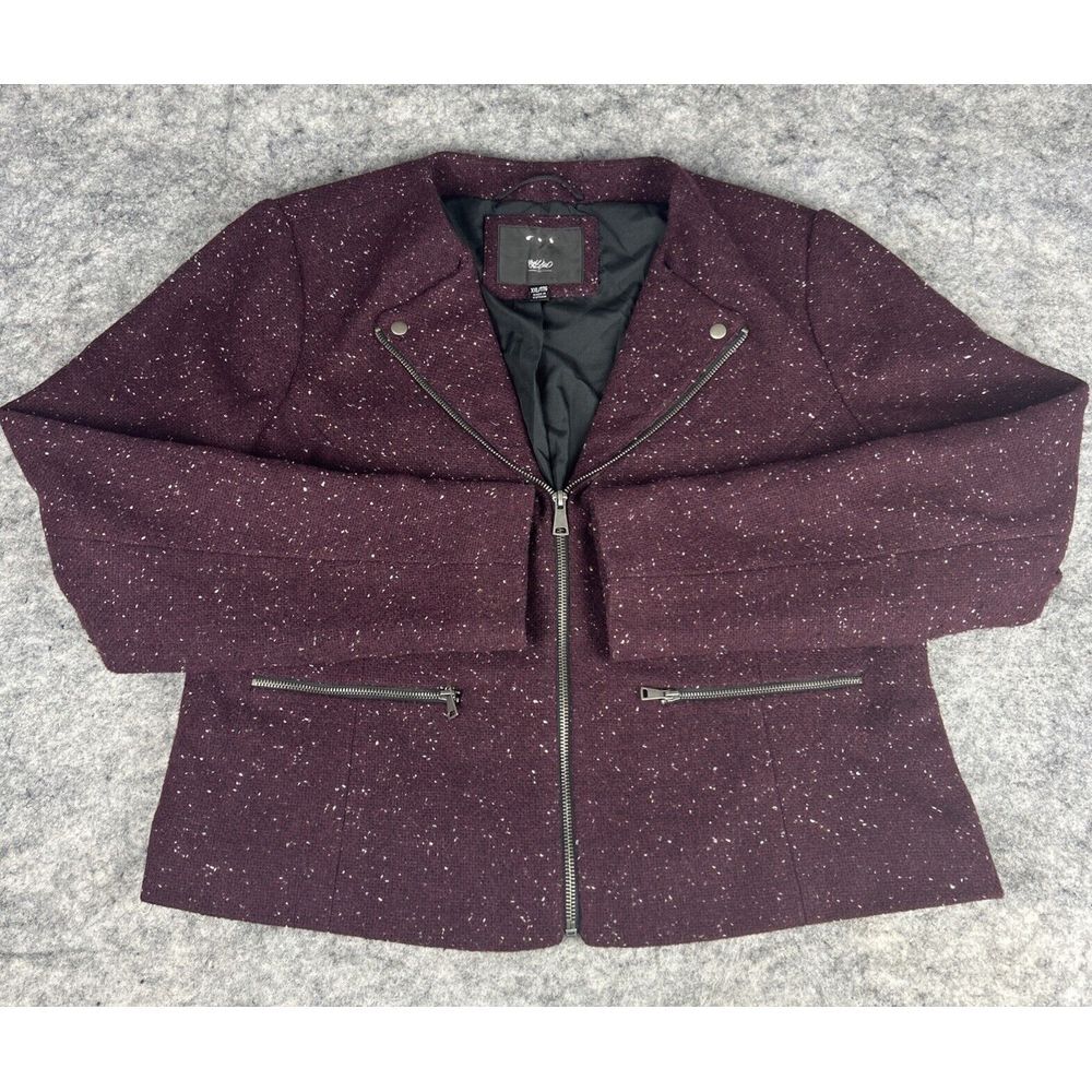 Mossimo Speckled Jacket Women Size 2XL Burgandy Wool Polyester Tweed Full Zip